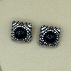 925 Solid Sterling Silver Black Stone Clip Earrings